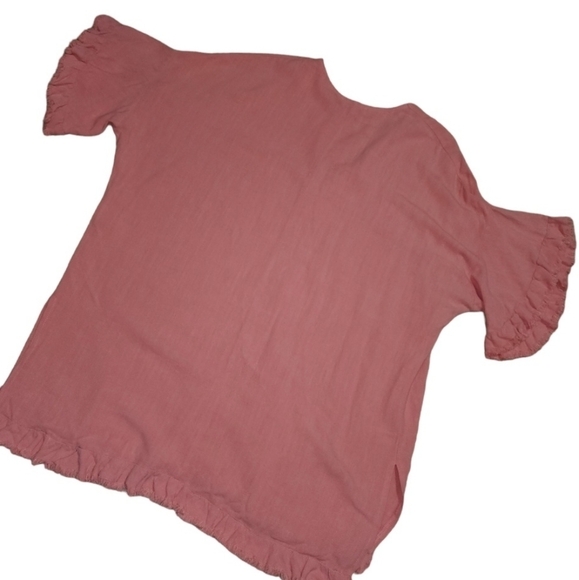 Umgee Tunic Dress Medium Coral Ruffle Short Sleeve Frayed Hem Boho Festival - Picture 3 of 5